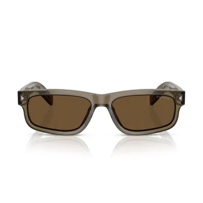 Prada Dark Brown Rectangular Men's Sunglasses Pr B11s 18t70f 55 In ["brown"]