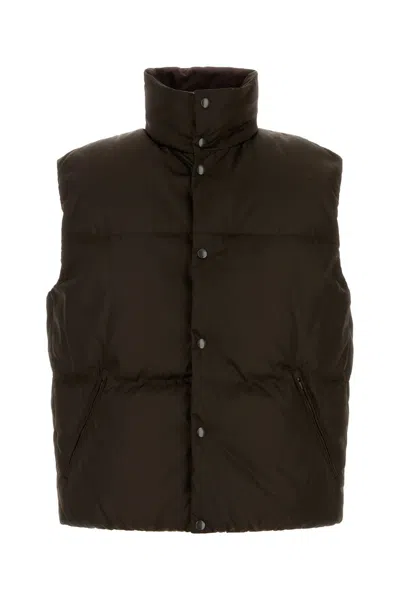 Prada Dark Brown Re-nylon Down Jacket With Cashmere Lining For Men