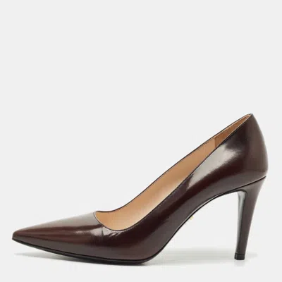 Pre-owned Prada Dark Brown Saffiano Leather Pointed Toe Pumps Size 37.5