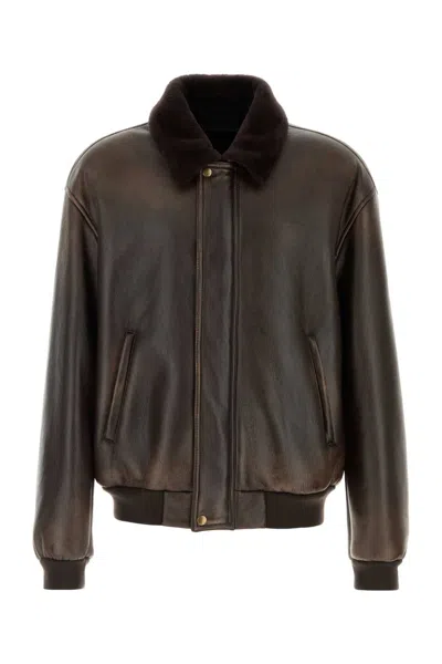 Prada Dark Brown Shearling Jacket For Men