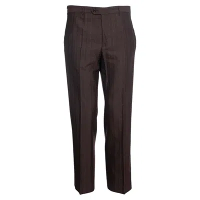 Pre-owned Prada , Dark Brown Striped Wool Trousers