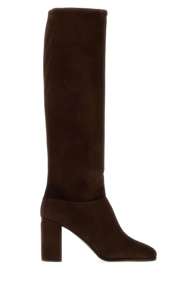 Prada Dark Brown Suede Ankle Boots With 9 Cm Heel