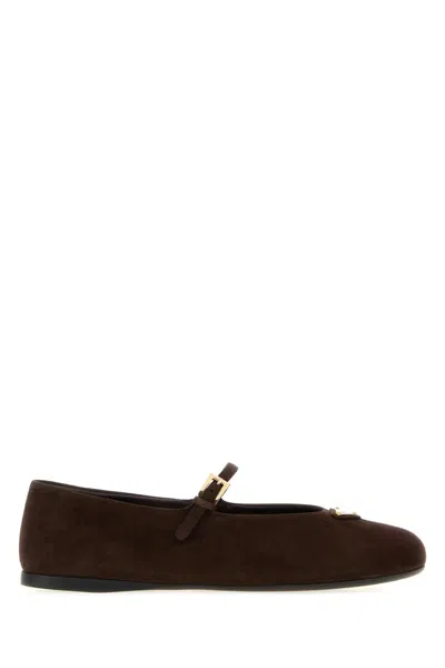 Prada Suede Ballerinas For Women In Brown