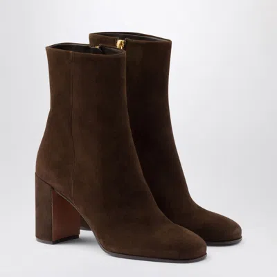 Prada Dark Brown Suede Boot In Multi