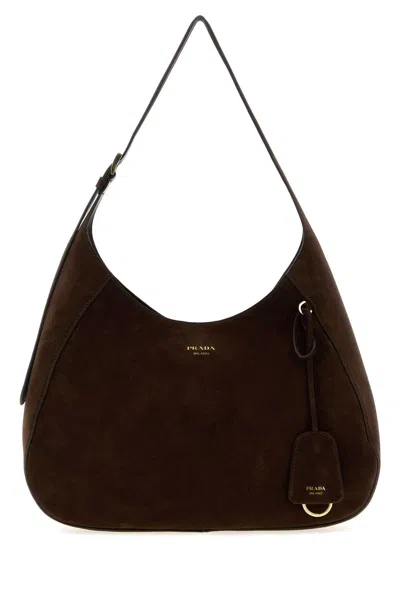 Prada Dark Brown Suede Large Boogie Shoulder Handbag In Purple