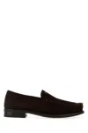 Prada Dark Brown Suede Loafers In Multi