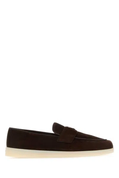 Prada Dark Brown Suede Loafers