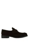 Prada Enamel Triangle-logo Suede Loafers In Moro
