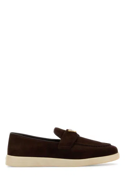 Prada Almond Toe Leather Loafers With Suede Finish In Multicolor