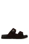 Prada Double Strap Open Toe Leather Sandals In Brown