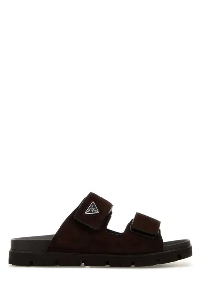 Prada Dark Brown Suede Sandals