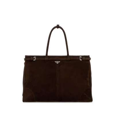 Prada Dark Brown Suede Shopping Bag
