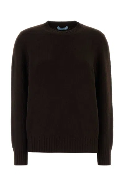 PRADA PRADA DARK BROWN WOOL BLEND SWEATER