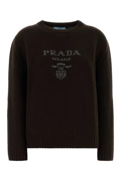 PRADA DARK BROWN WOOL BLEND SWEATER