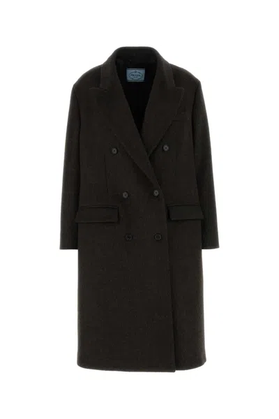 Prada Dark Brown Wool-blend Jacket In Black
