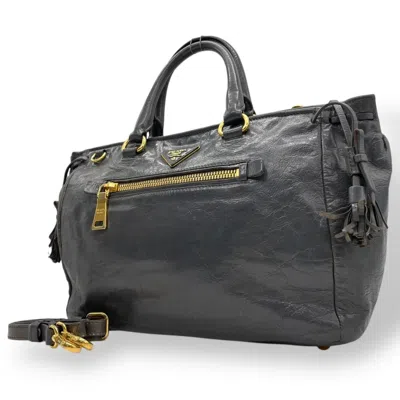 Pre-owned Prada Dark Gray Navy Leather Handbag Shoulder Bag ()