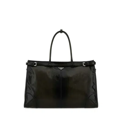 Prada Dark Green Leather  Bonnie Shopping Bag