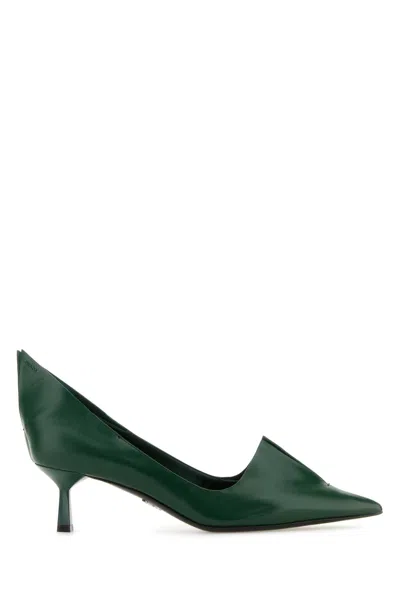 Prada Dark Green Leather Pumps