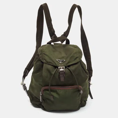 Pre-owned Prada Dark Green Nylon Drawstring Backpack