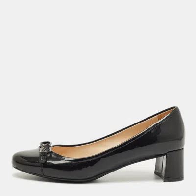 Pre-owned Prada Dark Green Patent Leather Block Heel Pumps Size 36.5
