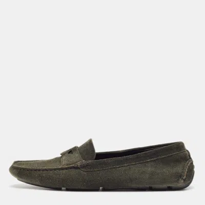 Pre-owned Prada Dark Green Suede Penny Loafers Size 38.5