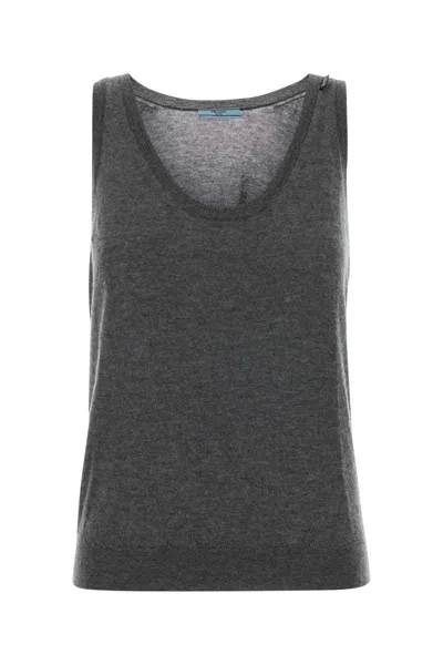 Prada Dark Grey Cashmere Tank Top In Gray