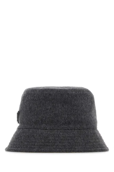 PRADA DARK GREY FELT BUCKET HAT