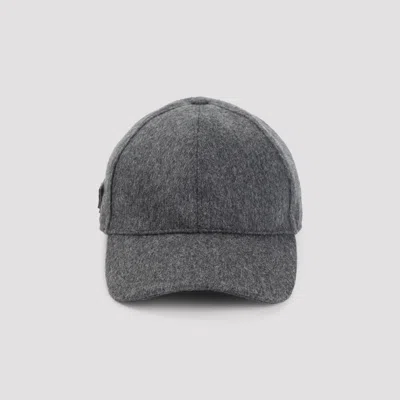 PRADA PRADA DARK GREY FLANNEL BASEBALL CAP