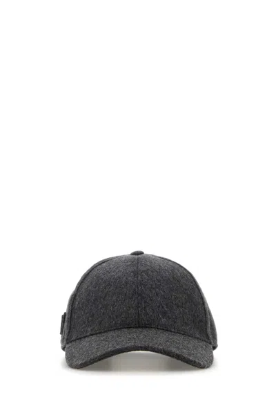 Prada Dark Grey Flannel Baseball Cap In Gray