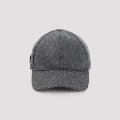 Prada Dark Grey Flannel Baseball Cap In Gray