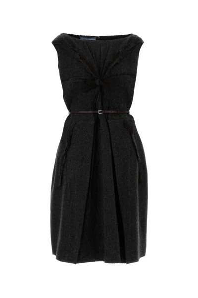 Prada Dark Grey Flannel Dress In Gray