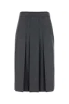 Prada Flannel Skirt With Pleats And Belt Loops In Gray