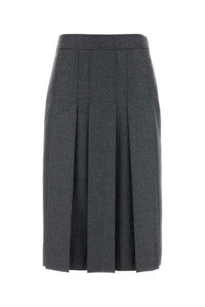 Prada Dark Grey Flannel Skirt In Gray