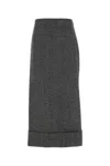 Prada Black/white Wool Weave Midi Skirt In Dark Grey