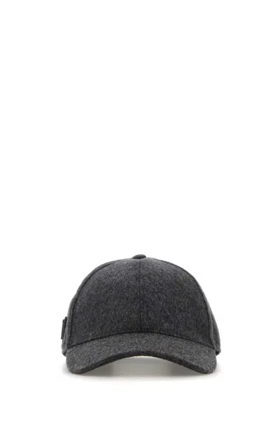 PRADA WOMEN DARK GREY LOGO BASEBALL HAT, M LUXURY HATS FOR WOMEN DARVEYS