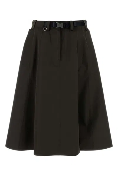 Prada Dark Grey Solid Midi Skirt In Black