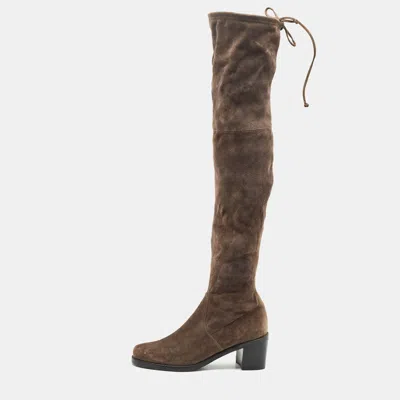 Pre-owned Prada Brown Suede Over The Knee Boots Size 40