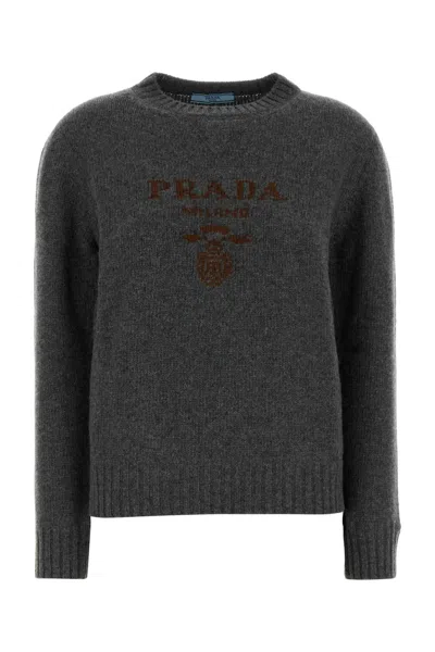 PRADA PRADA DARK GREY WOOL BLEND SWEATER