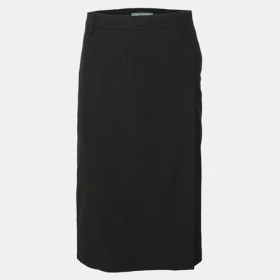 Pre-owned Prada Dark Grey Wool Midi Skirt L In Gray