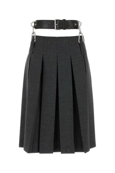 Prada Skirt Belted Waist Metal Hardware In Black