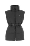Prada Dark Grey Wool Sleeveless Down Jacket In Black