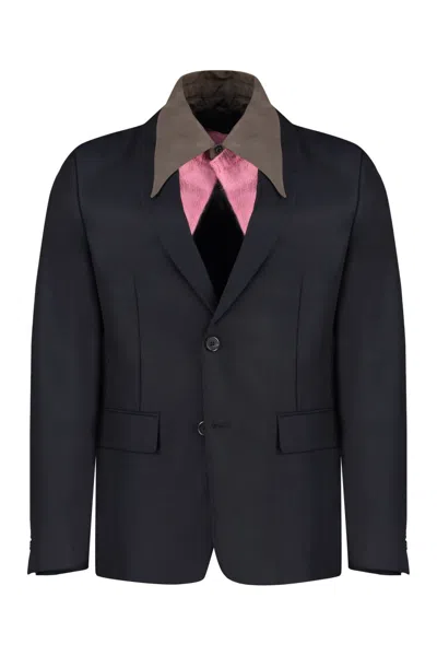 Prada Dark Navy Notched Lapel Blazer In Blue