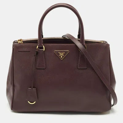 Pre-owned Prada Dark Purple Saffiano Leather Medium Double Zip Tote