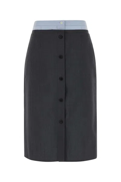 Prada Dark Wool Blend Skirt With Mohair & Cotton-linen Lining In Grey