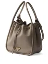 Prada Darling Leather Drawstring Bucket Bag In Gray