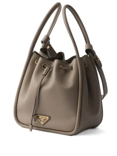 Prada Darling Leather Drawstring Bucket Bag In Gray