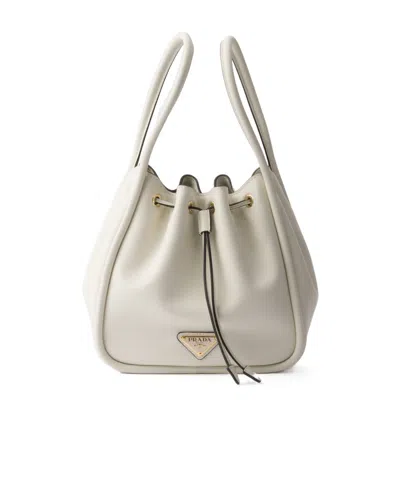 Prada Darling Leather Mini Bucket Bag In White