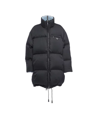 Prada Re-nylon High-neck Puffer Coat In Black