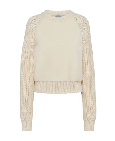 Prada Debossed-logo Crew-neck Jumper In White