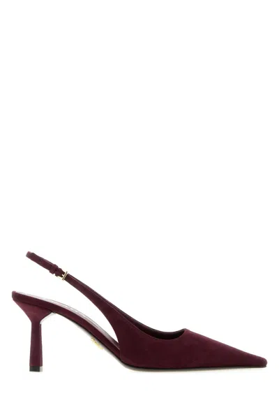 Prada Suede Slingback Pumps Pointed Toe Stiletto In Burgundy